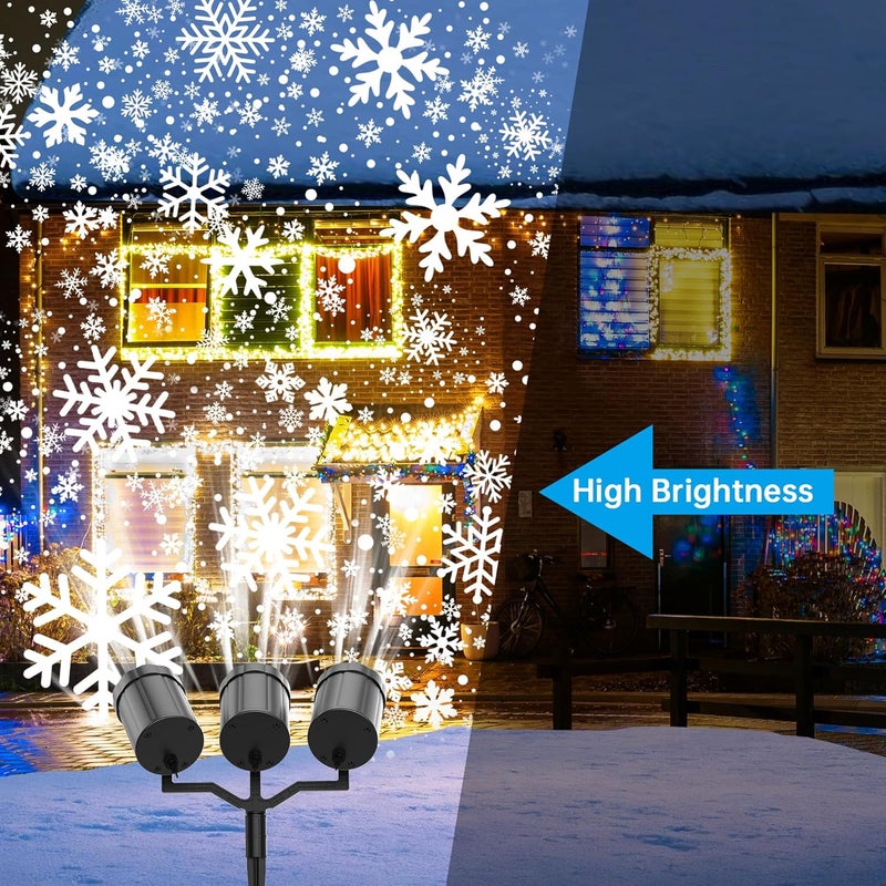 GUSODOR Christmas Projector Lights Outdoor, Upgraded Snowflake Projector IP65 Waterproof LED Snow Projection Lights for Indoor Outdoor Christmas Decoration, Holiday, Yard Decor-Three-Head A - Image 5
